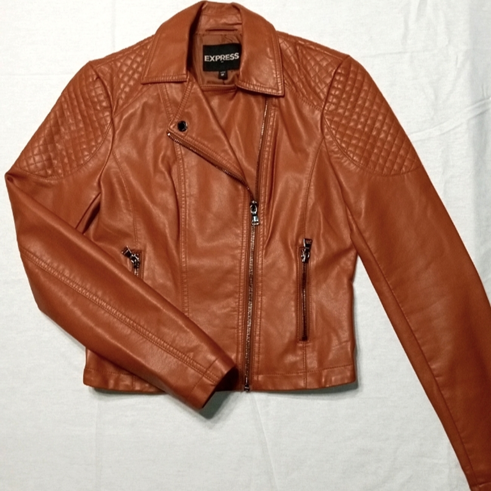 Express Caramel Faux Leather Jacket Women's XS